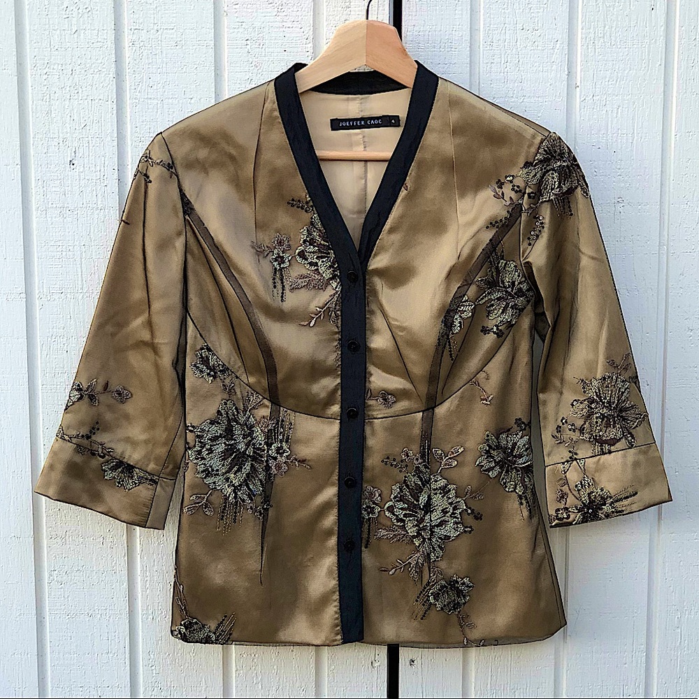 JOEFFER CAOC Gold Embroidered Silk Blazer